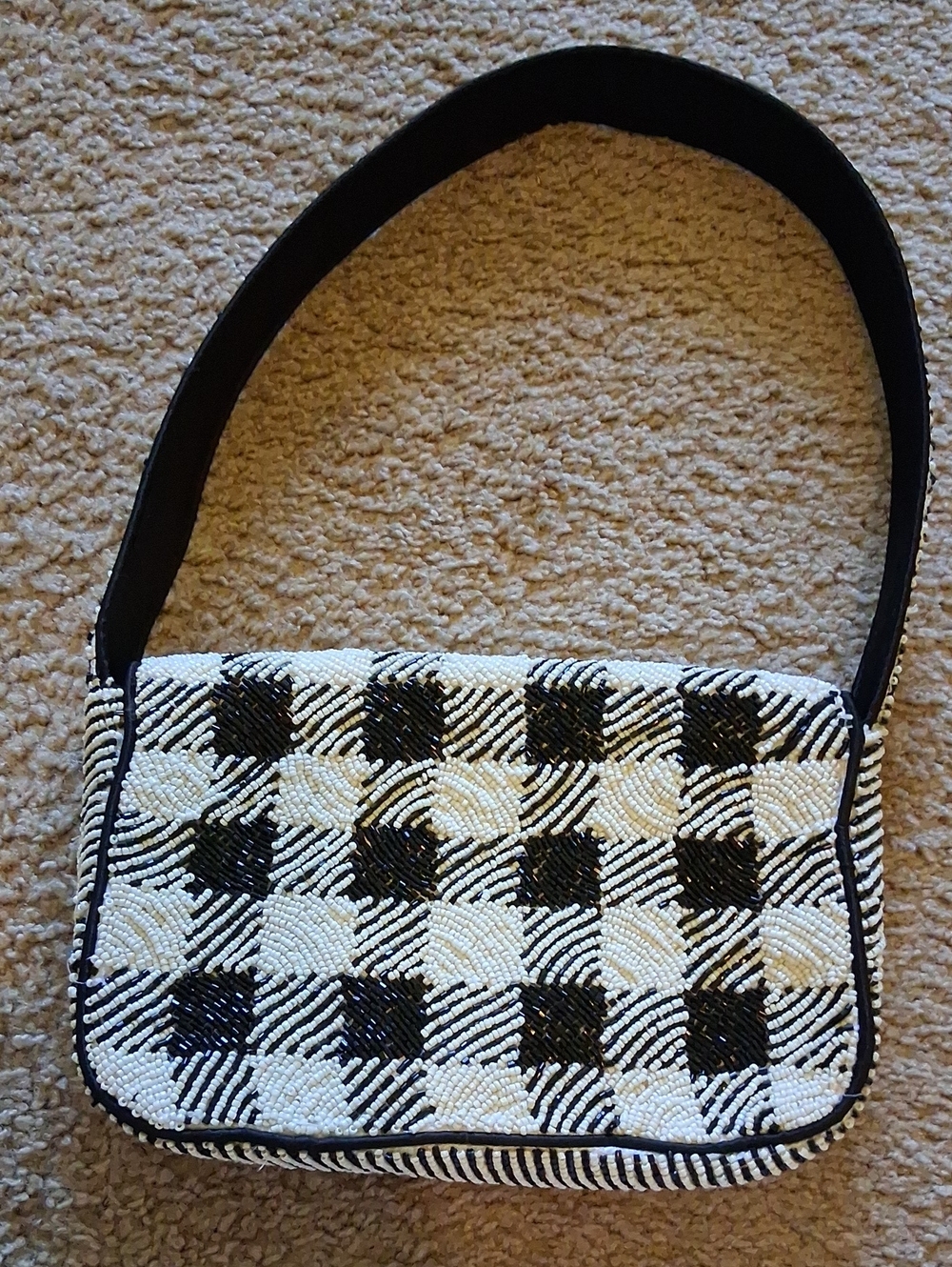Tiktok Viral Beaded Black & White Check Shoulder Bag - Picture 7 of 15